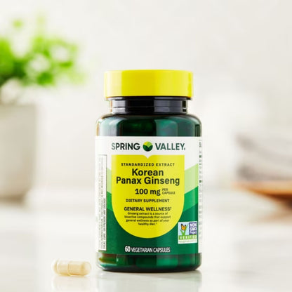Ginseng Coreano (Panax) 100mg 60 Cápsulas - Spring Valley