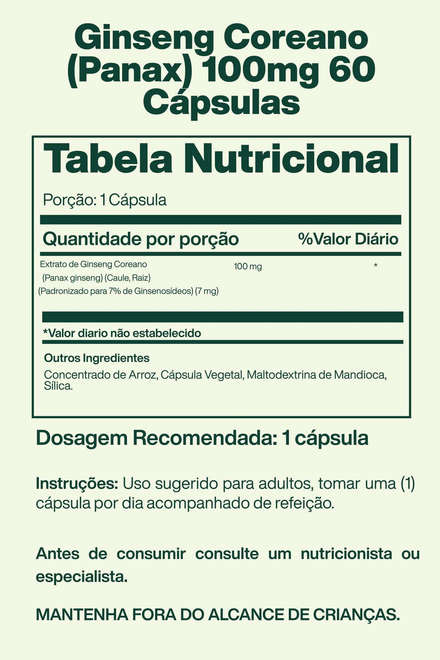 Ginseng Coreano (Panax) 100mg 60 Cápsulas - Spring Valley