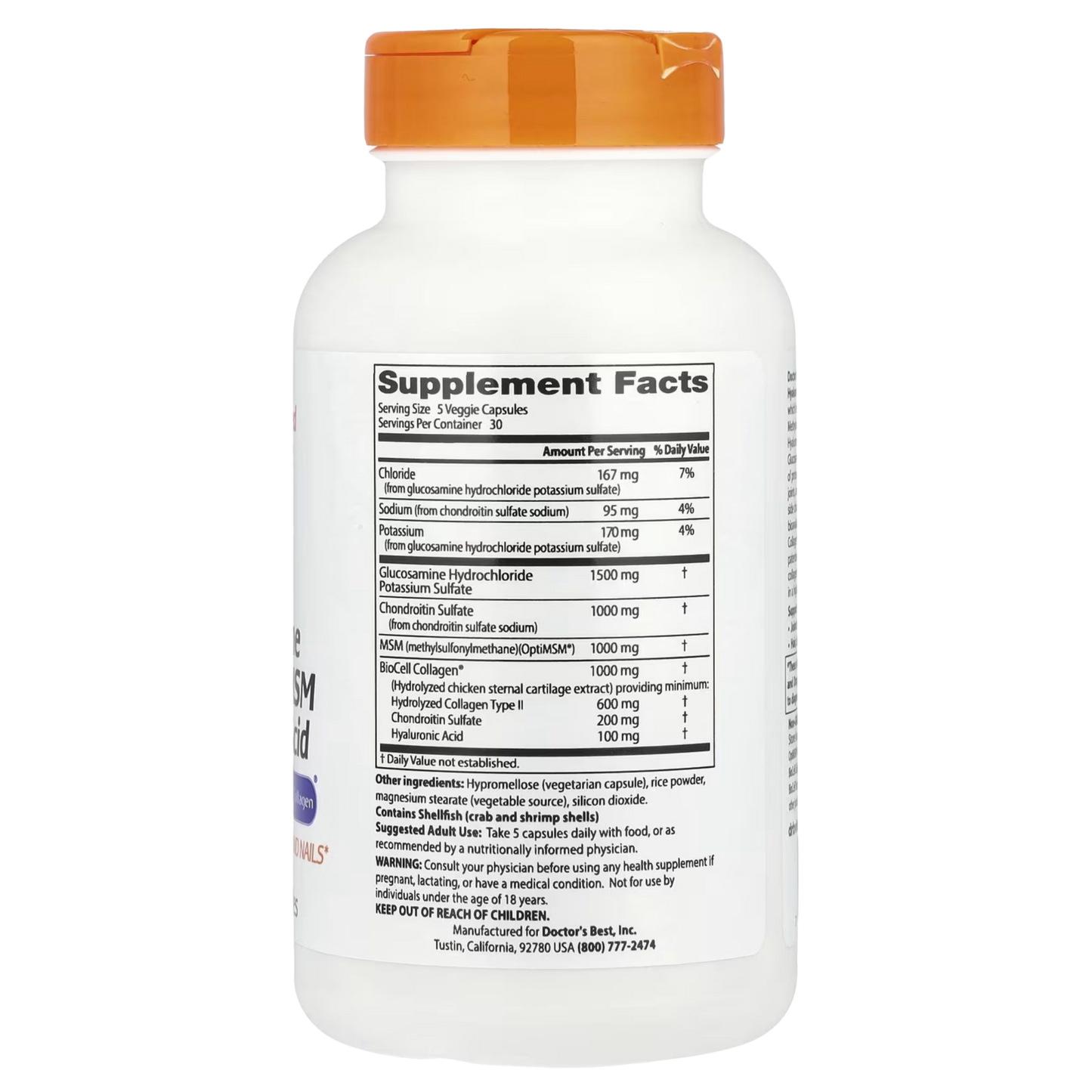 Glucosamina Chondroitin MSM + Ácido Hialurônico 150 Capsulas - Doctor's Best