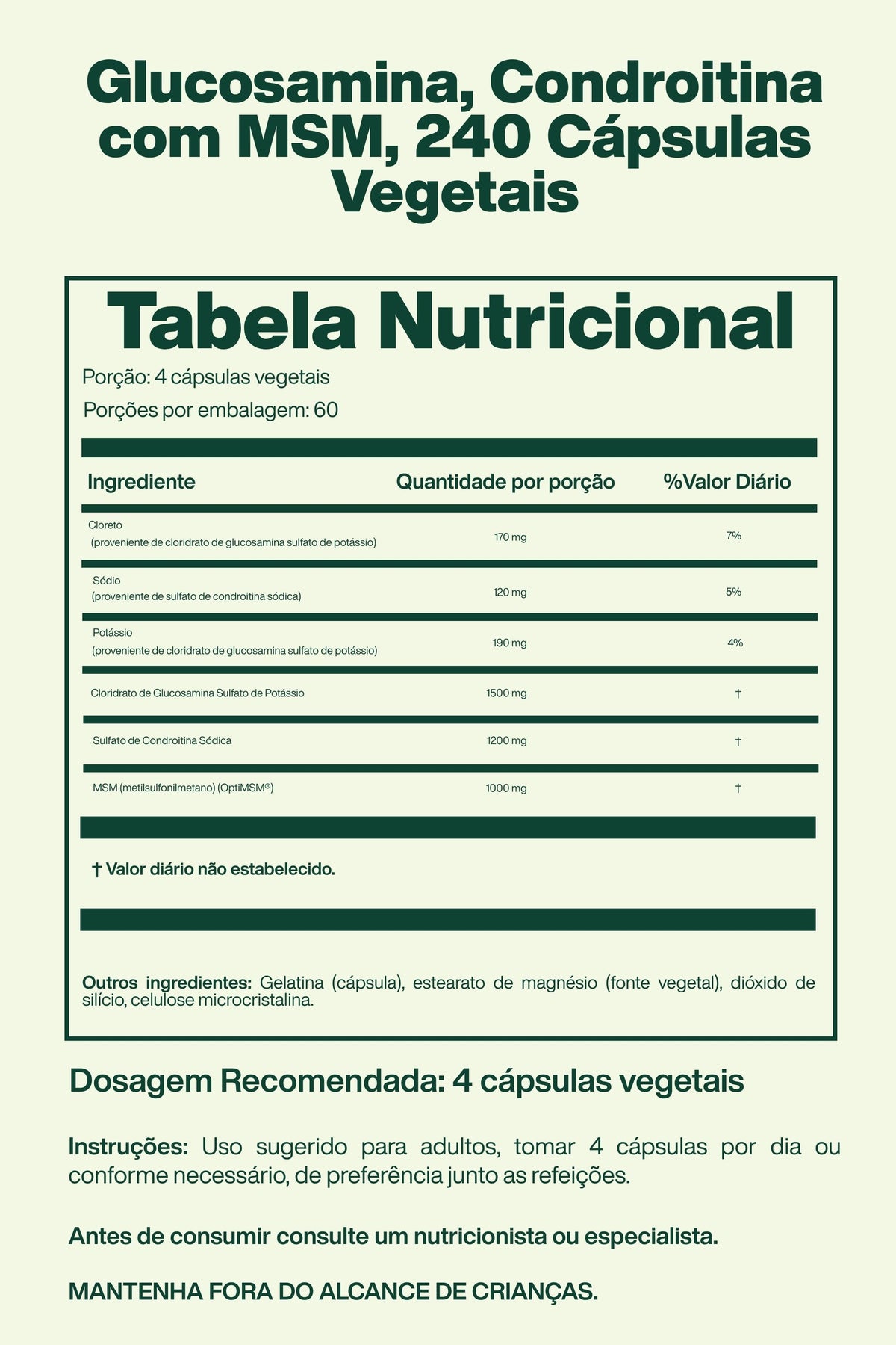 Glucosamina Condroitina MSM com 240 Cápsulas Vegetais - Doctor's Best