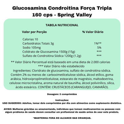 Condroitina Glucosamina Força Tripla 160 cps - Spring Valley