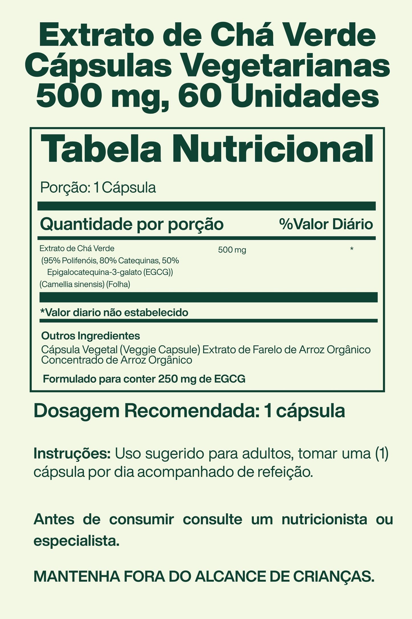 Extrato de Chá Verde 500mg com 60 Cápsulas Vegetarianas - Spring Valley