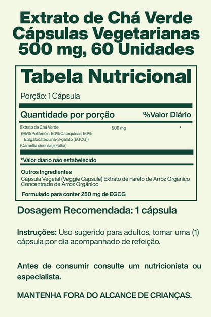 Extrato de Chá Verde 500mg com 60 Cápsulas Vegetarianas - Spring Valley
