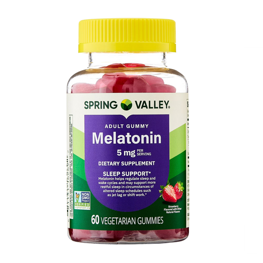 Gummies Melatonin Dietary Supplement , Strawberry, 5 mg, 60 Count - Spring Valley