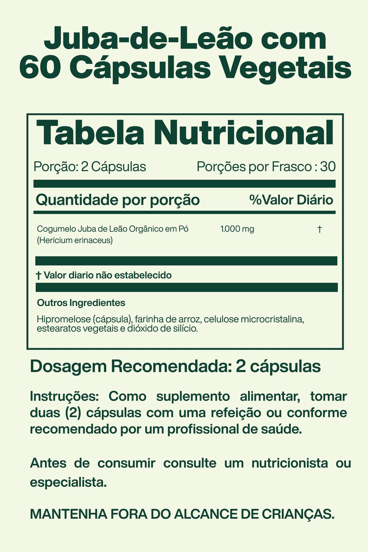 Juba-de-Leão com 60 Cápsulas Vegetais - EVLution Nutrition