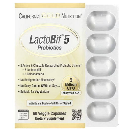 LactoBif® 5 Probióticos, 5 Bilhões de UFC, 60 Cápsulas Vegetarianas - California Gold Nutrition