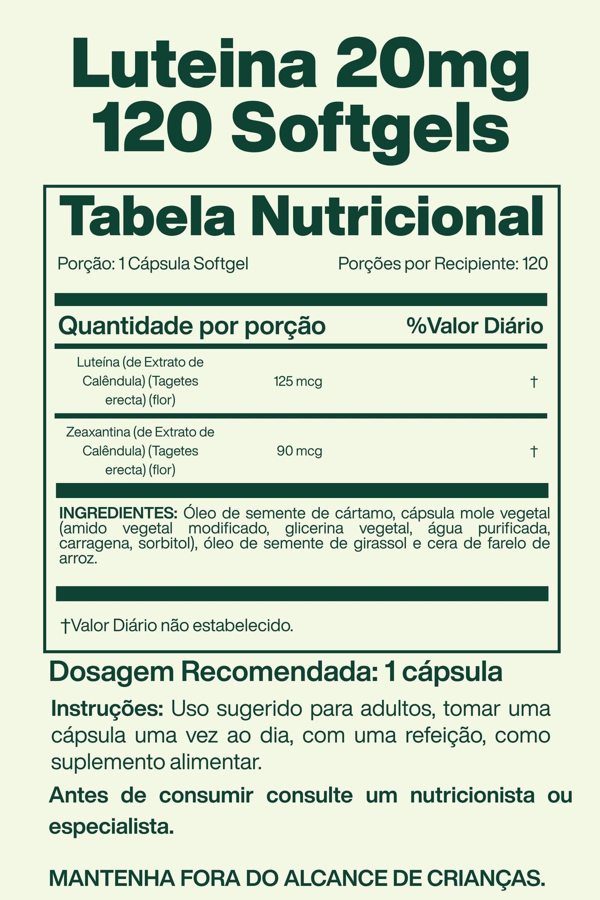 Luteina 20mg 120 Softgels - Lake Avenue Nutrition