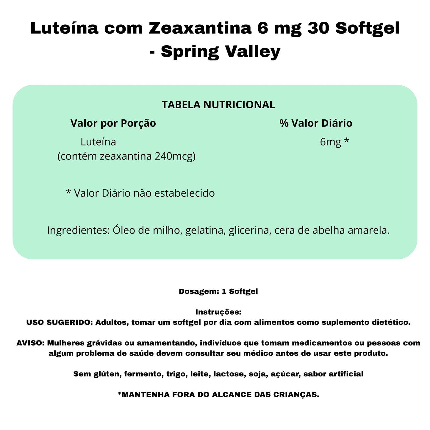 Luteína com Zeaxantina 6 mg 30 Softgel - Spring Valley