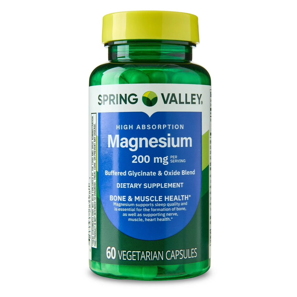 Magnésio Glicinato e Óxido 200mg  60 Cápsulas - Spring Valley