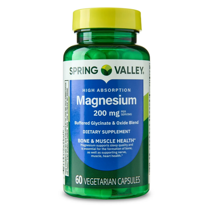 Magnésio Glicinato e Óxido 200mg  60 Cápsulas - Spring Valley