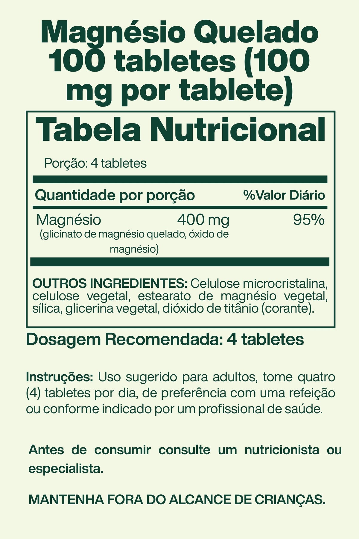 Magnésio Quelado 100 tabletes (100 mg por tablete) - Solgar