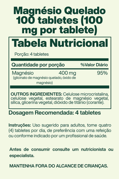 Magnésio Quelado 100 tabletes (100 mg por tablete) - Solgar