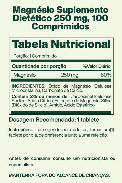 Magnésio 250 mg, 100 Comprimidos - Spring Valley