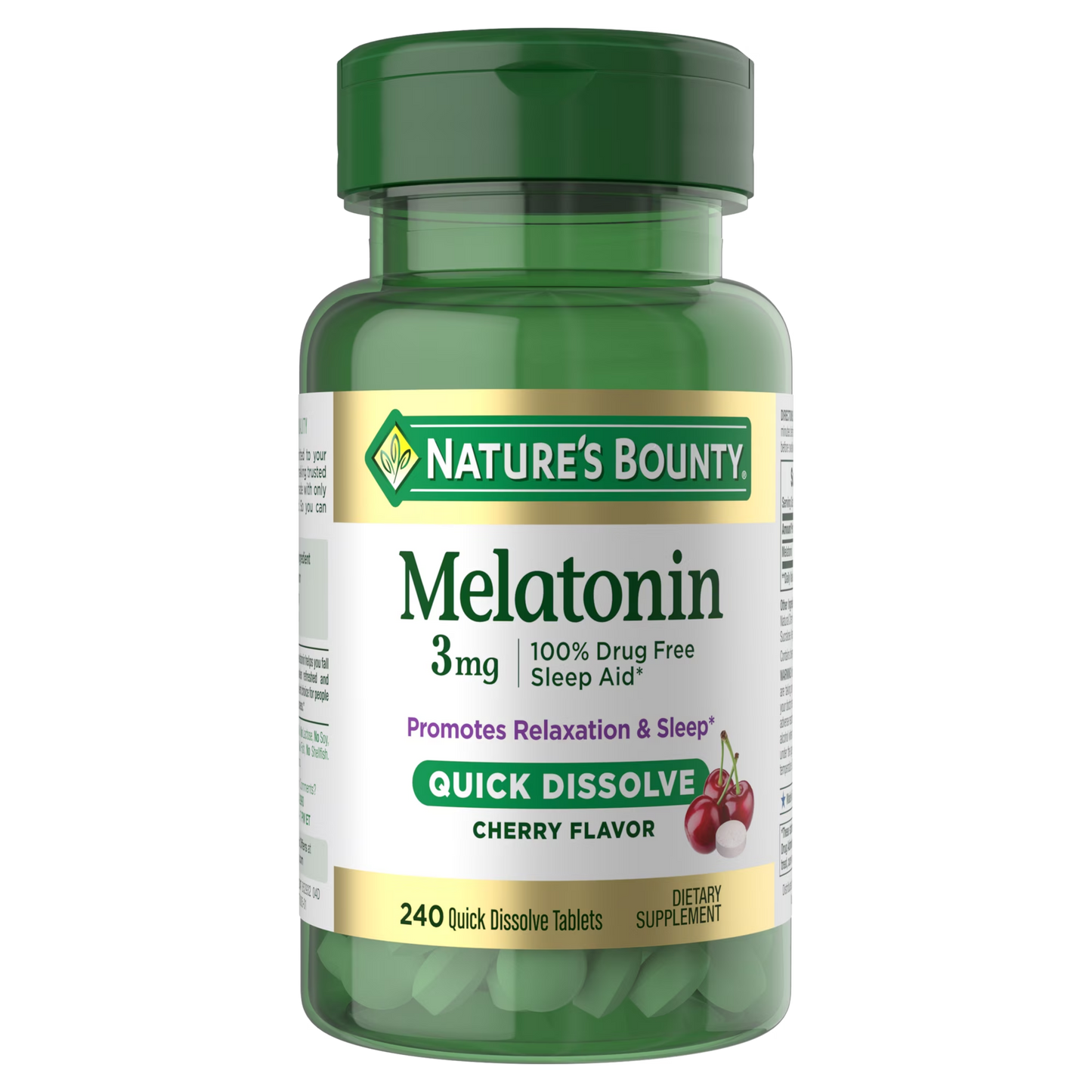 Melatonina 3mg com 240 Tabletes de Rápida Absorção Sabor Cereja - Nature's Bounty