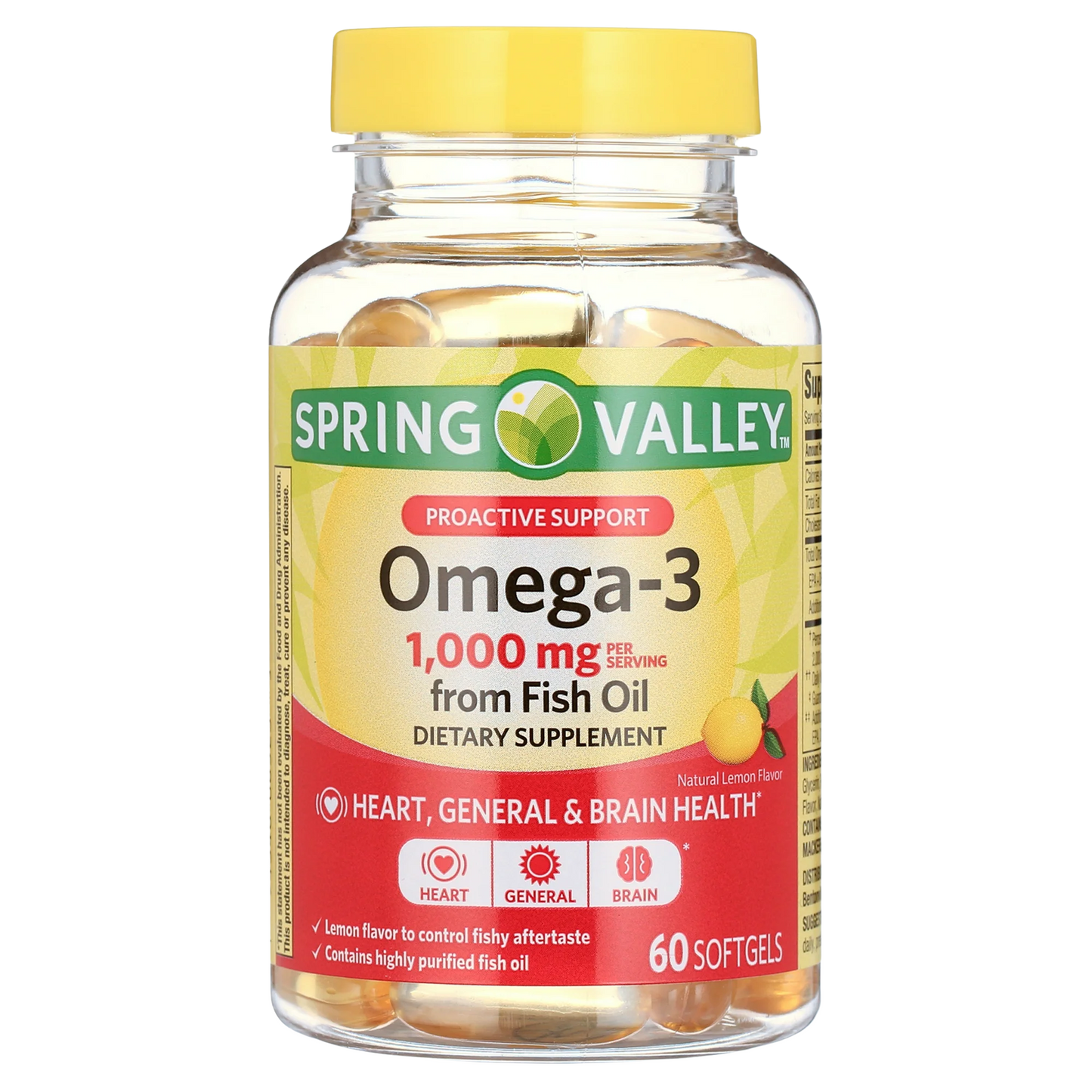 Óleo De Peixe Omega 3 1000 Mg 60 Softgels Sabor Limão - Spring Valley