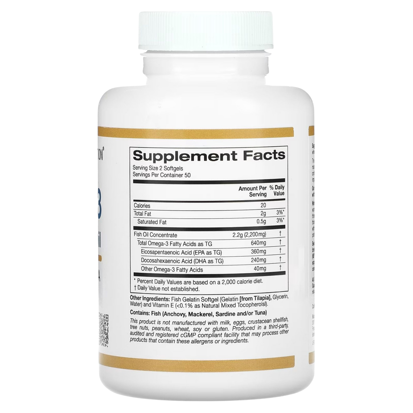 Omega 3 Premium 180 EPA / 120 DHA 100 Softgels - California Gold Nutrition