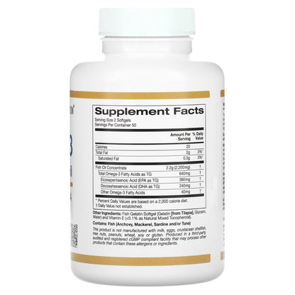 Omega 3 Premium 180 EPA / 120 DHA 100 Softgels - California Gold Nutrition
