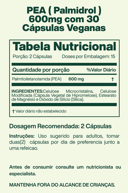 PEA ( Palmidrol ) 600mg com 30 Cápsulas Veganas - Lake Avenue Nutrition