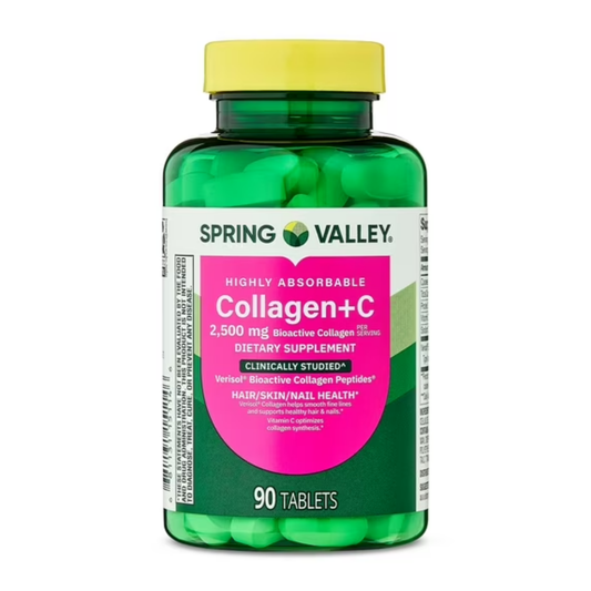 Colágeno + Vitamina C Altamente Absorvível 2.500mg 90 Tabletes - Spring Valley