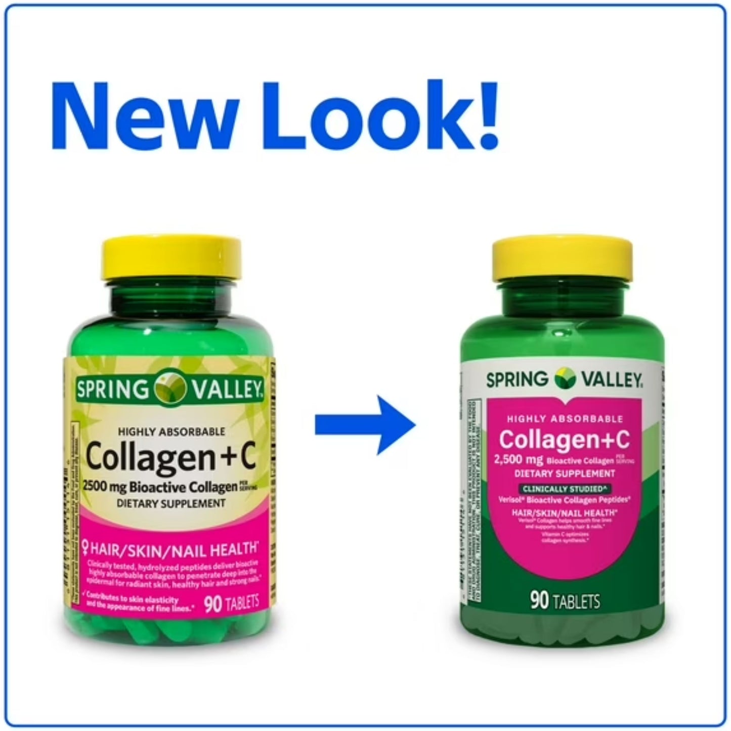 Colágeno + Vitamina C Altamente Absorvível 2.500mg 90 Tabletes - Spring Valley