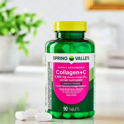 Colágeno + Vitamina C Altamente Absorvível 2.500mg 90 Tabletes - Spring Valley