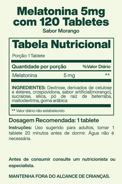 Melatonina 5mg com 120 Tabletes Sabor Morango - Spring Valley