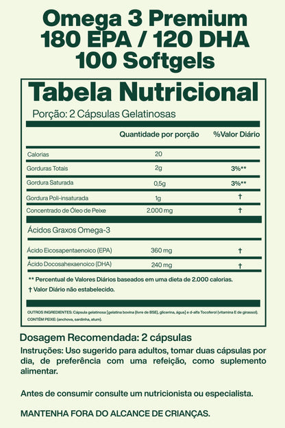Omega 3 Premium 180 EPA / 120 DHA 100 Softgels - California Gold Nutrition
