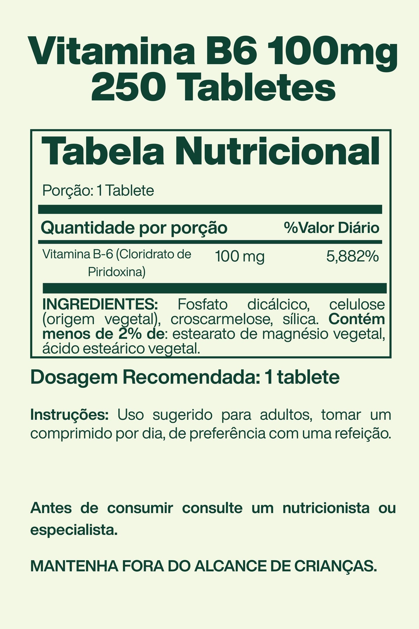 Vitamina B6 100mg 250 Tabletes - Spring Valley