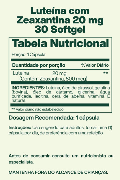 Luteína com Zeaxantina 20 mg 30 Softgel - Spring Valley