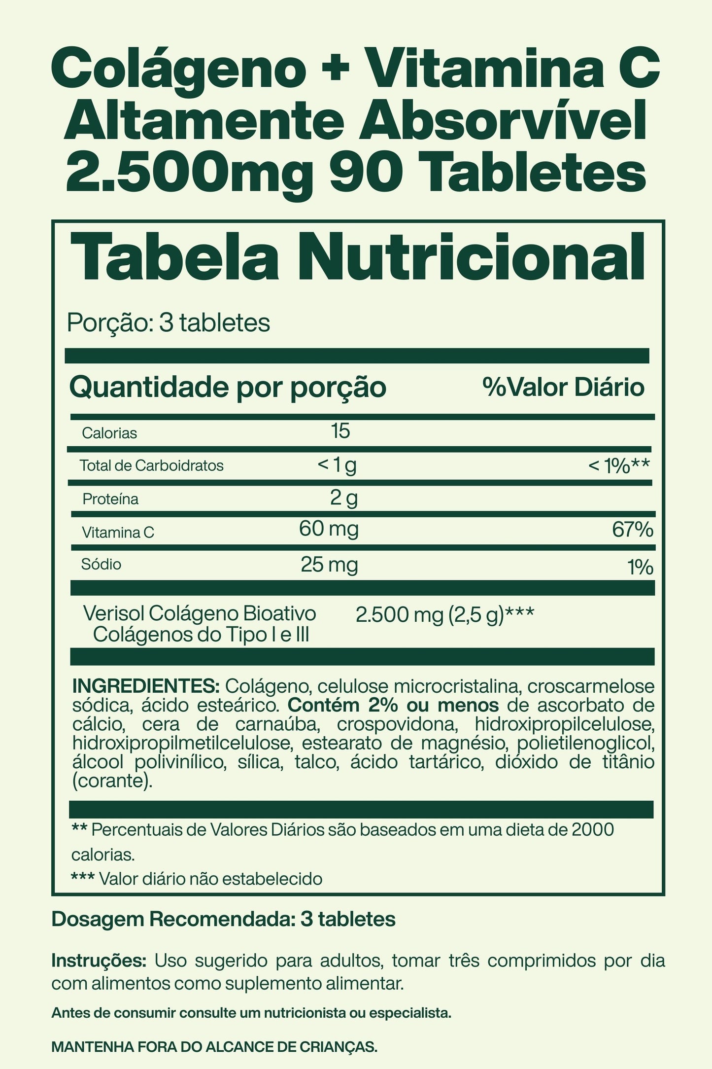 Colágeno + Vitamina C Altamente Absorvível 2.500mg 90 Tabletes - Spring Valley