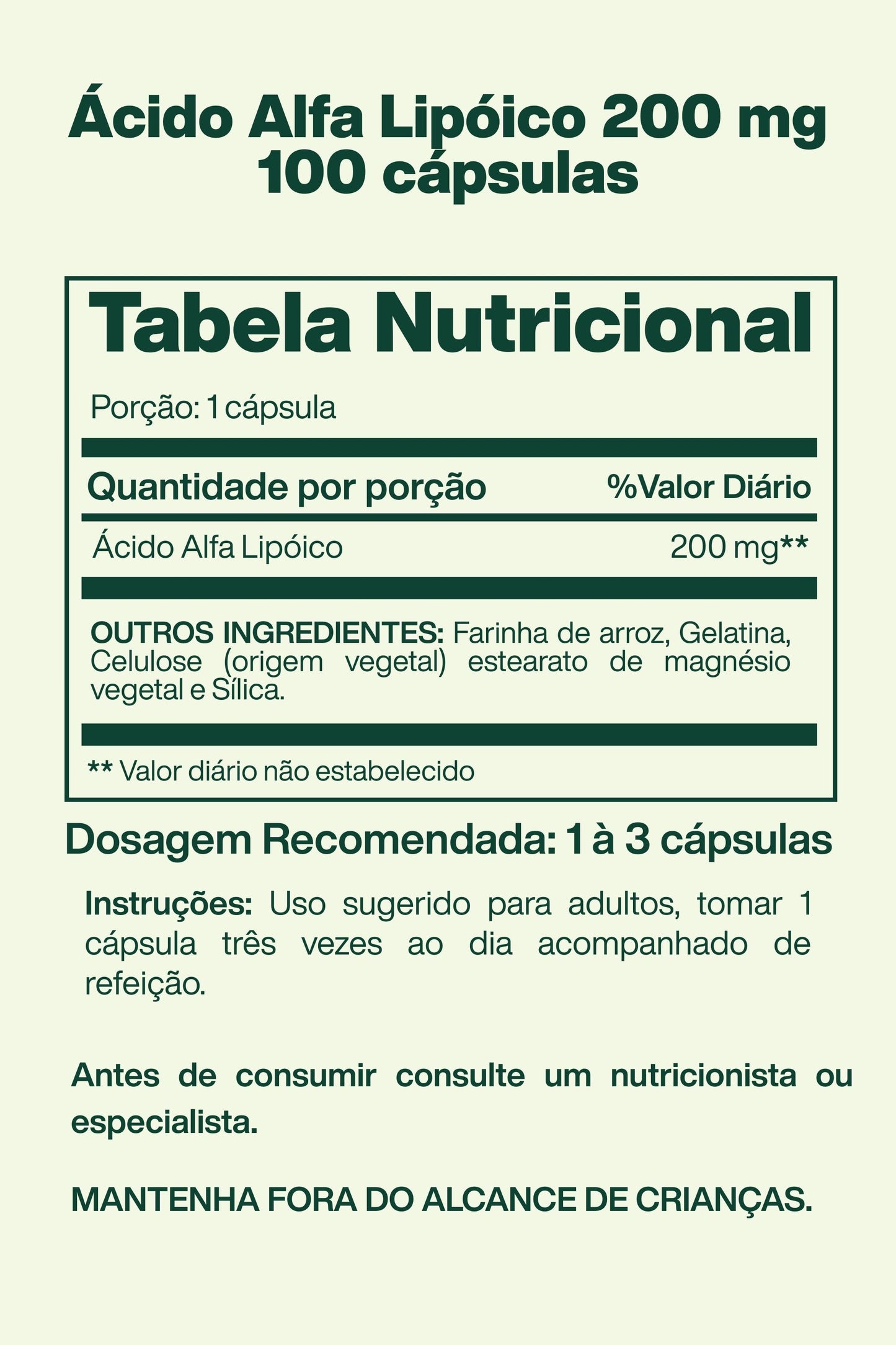 Ácido Alfa Lipóico 200 mg , 100 cápsulas - Spring Valley