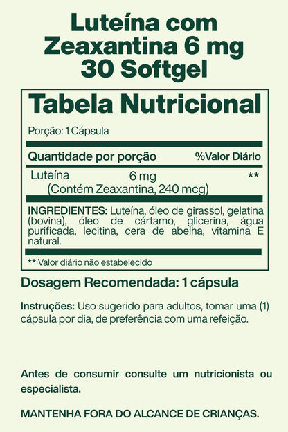 Luteína com Zeaxantina 6 mg 30 Softgel - Spring Valley