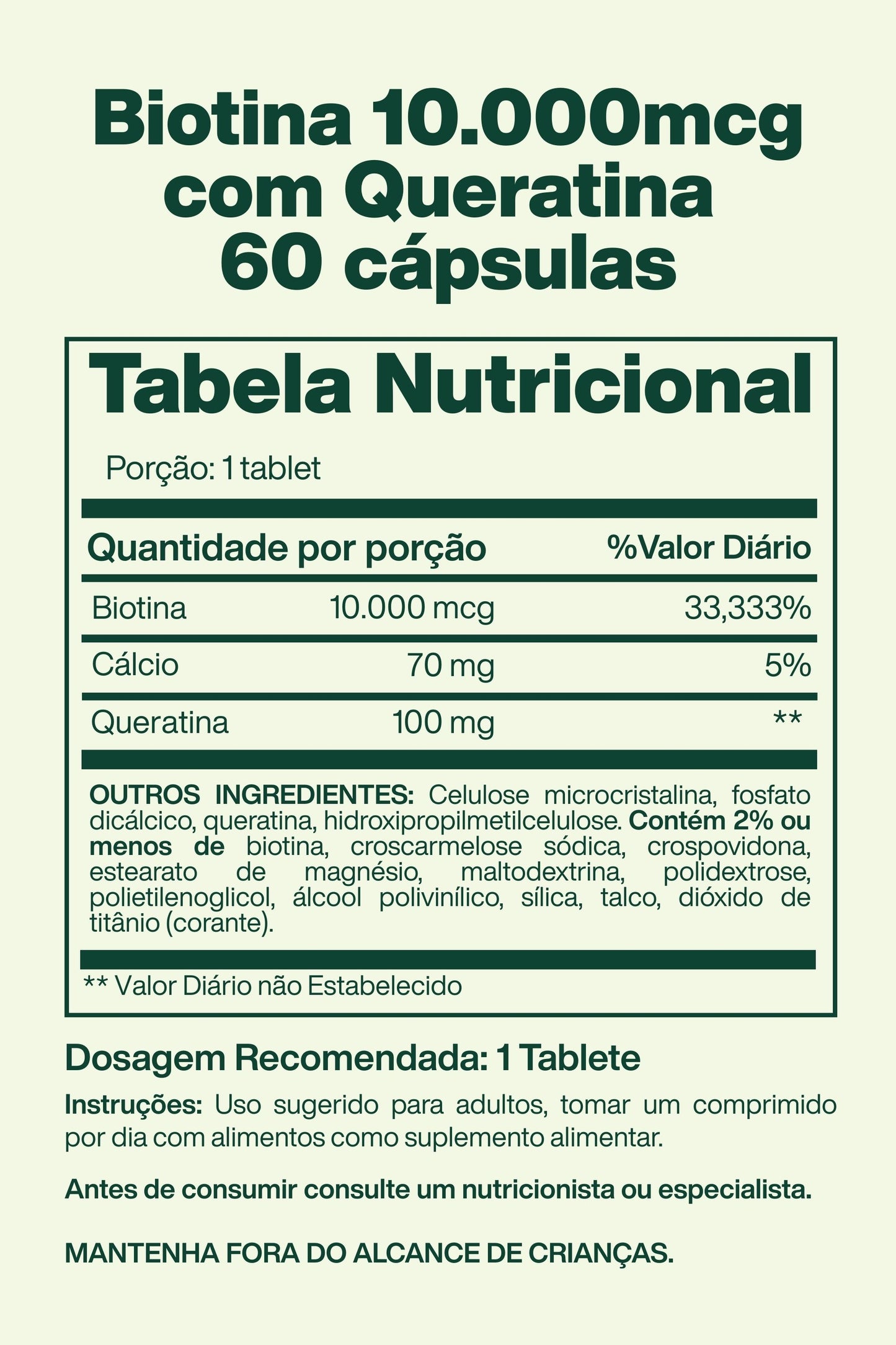 Biotina 10.000mcg com Queratina 60 cápsulas - Spring Valley