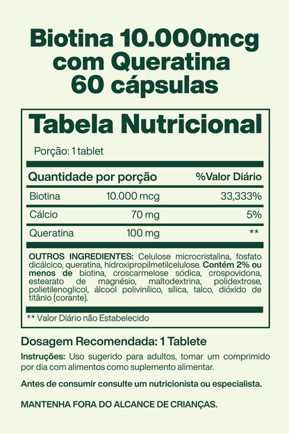 Biotina 10.000mcg com Queratina 60 cápsulas - Spring Valley