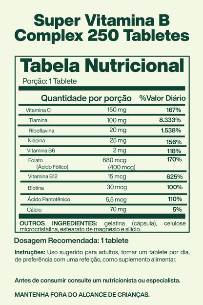 Super Vitamina B Complex 250 Tabletes - Spring Valley