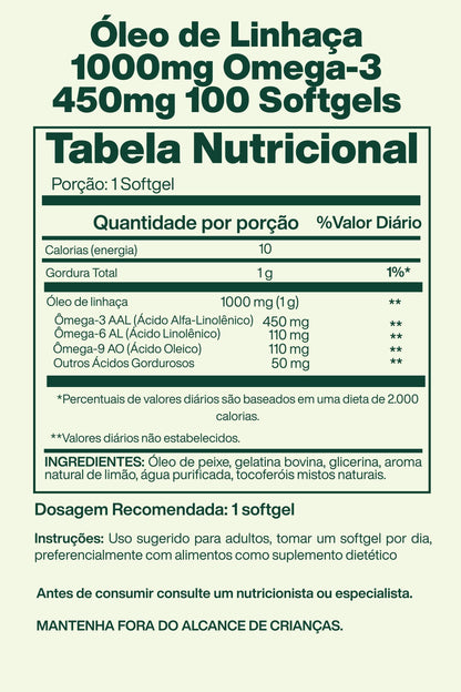 Óleo de Linhaça 1000mg Omega-3 450mg 100 Softgels - Spring Valley
