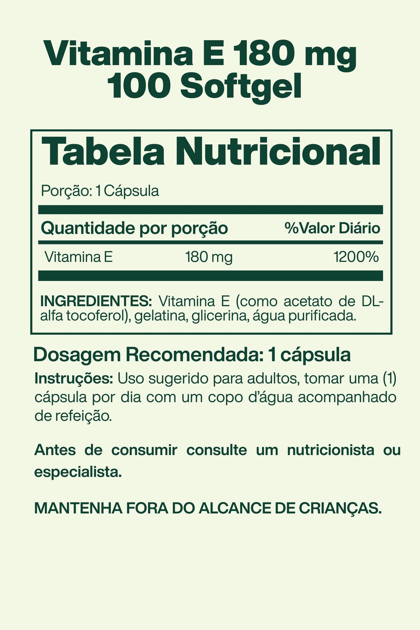 Vitamina E 180 mg 400 iu com 100 Softgel - Spring Valley