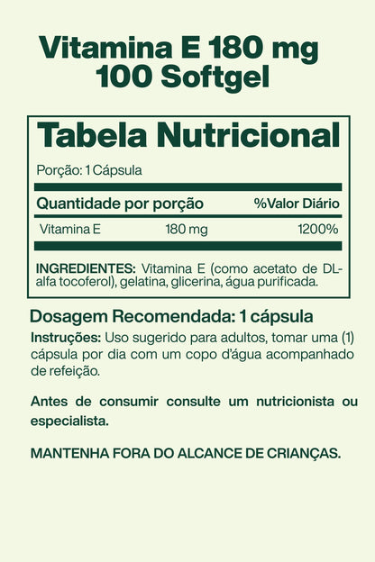 Vitamina E 180 mg 400 iu com 100 Softgel - Spring Valley