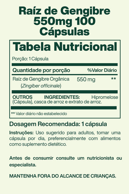 Raíz de Gengibre 550mg 100 Cápsulas - Spring Valley