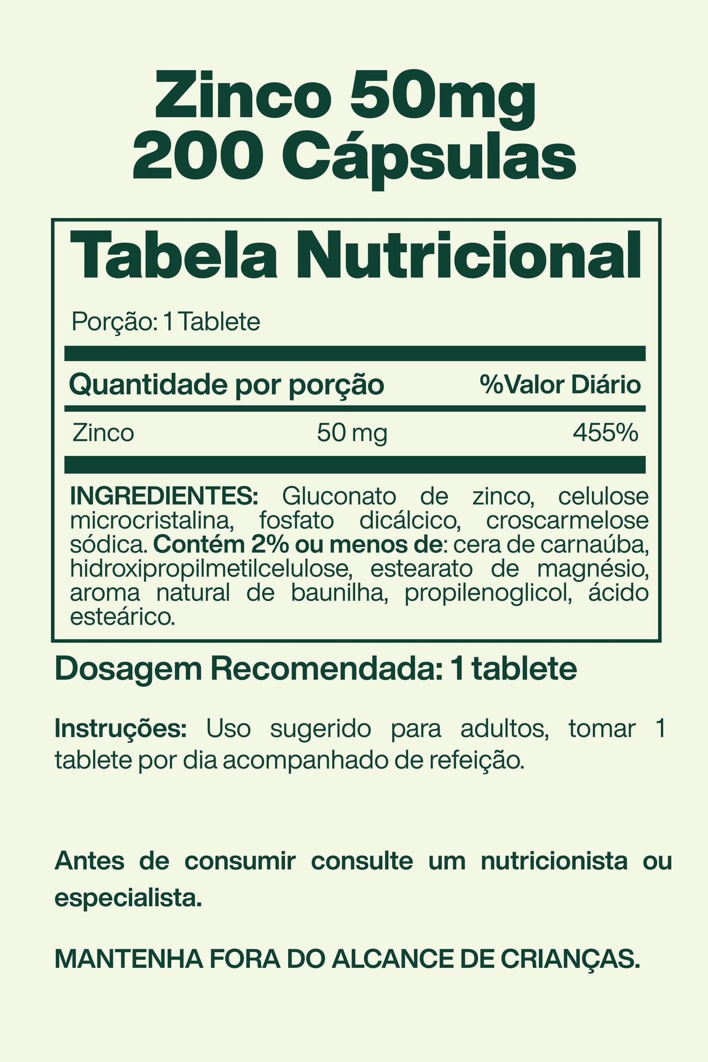 Zinco 50mg 200 Cápsulas - Spring Valley