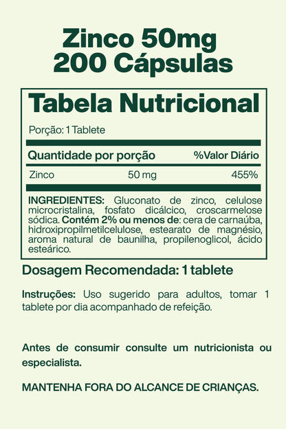 Zinco 50mg 200 Cápsulas - Spring Valley