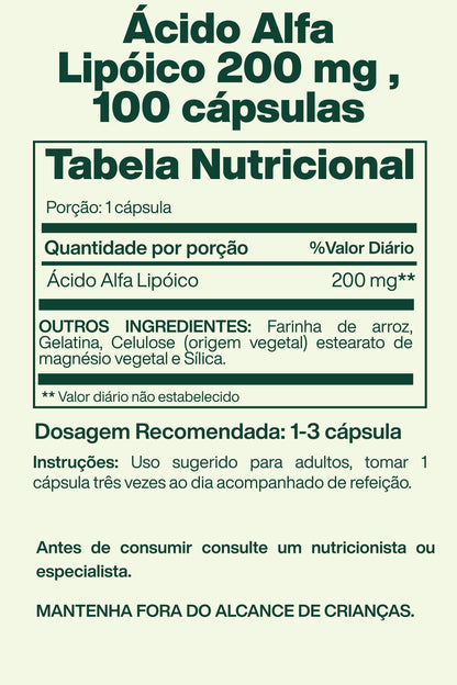 Ácido Alfa Lipóico 200 mg , 100 cápsulas - Spring Valley