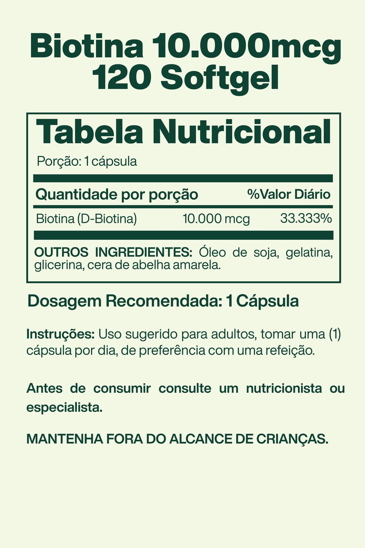 Biotina 10.000mcg com 120 Cápsulas - Spring Valley