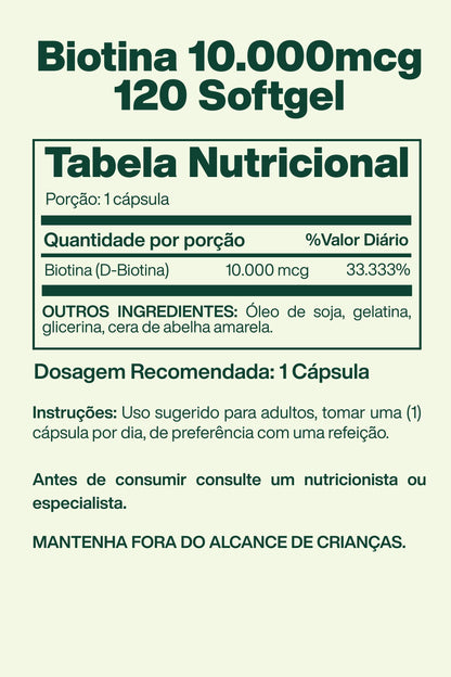 Biotina 10.000mcg com 120 Cápsulas - Spring Valley