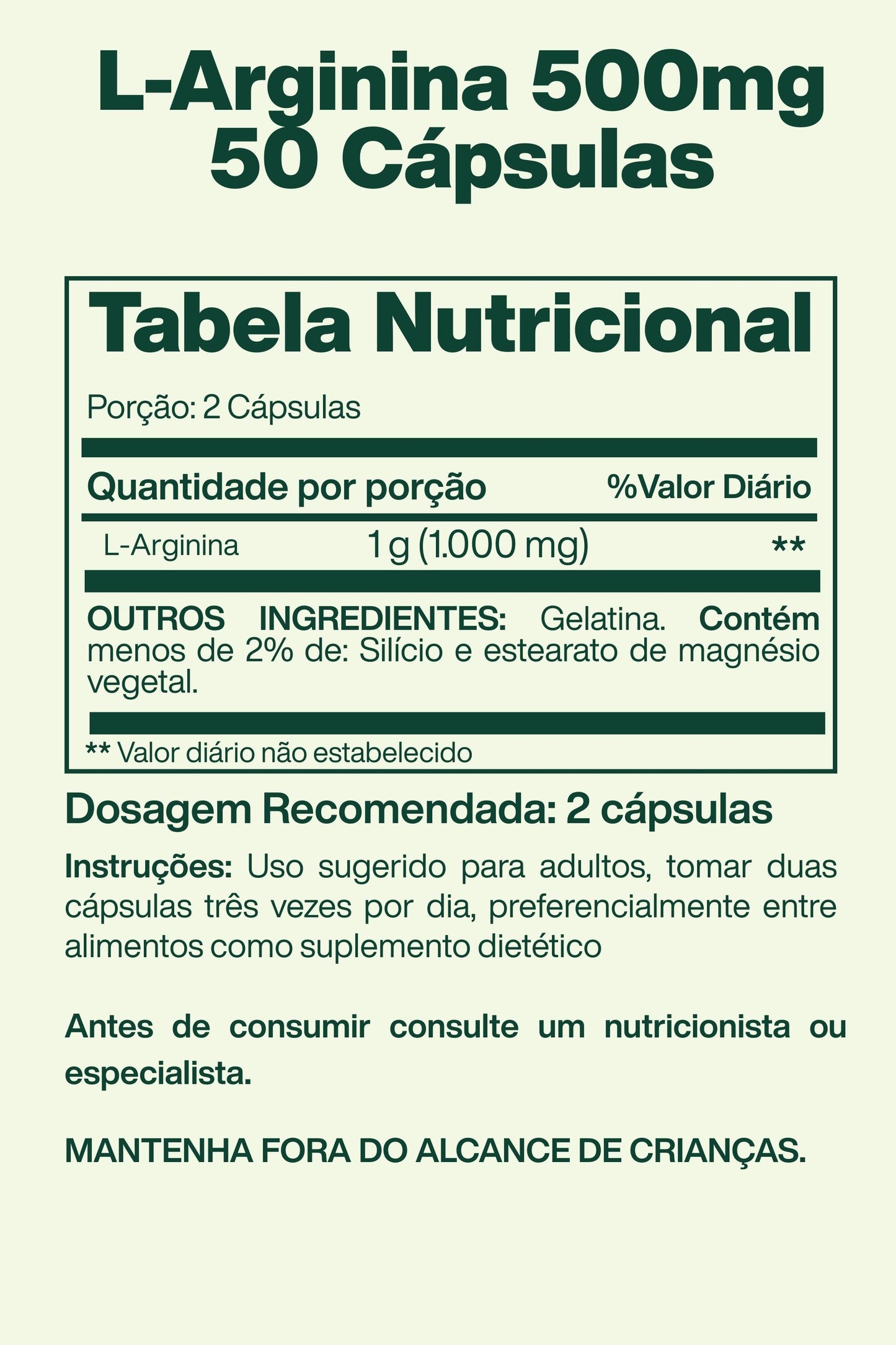 L-Arginina 500mg 50 Cápsulas - Spring Valley