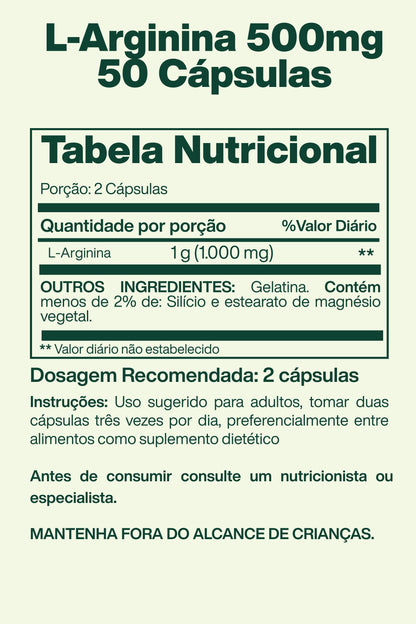 L-Arginina 500mg 50 Cápsulas - Spring Valley