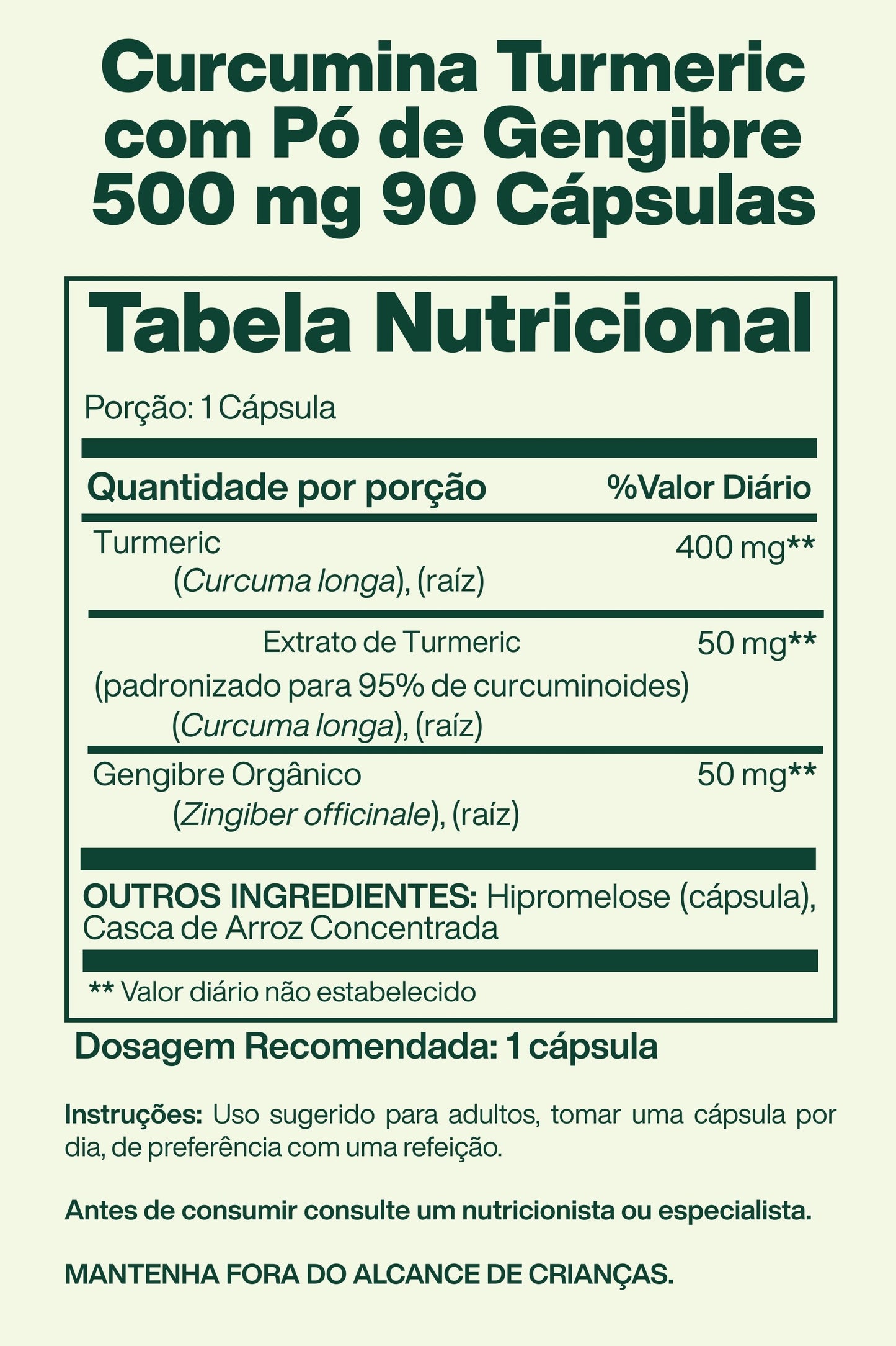 Curcumina Turmeric com Pó de Gengibre 500 mg 90 Cápsulas - Spring Valley