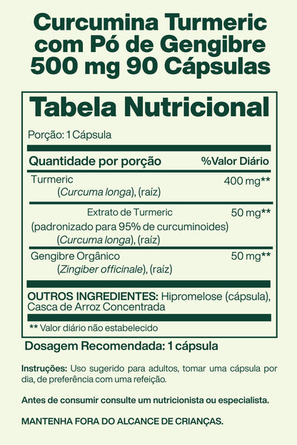 Curcumina Turmeric com Pó de Gengibre 500 mg 90 Cápsulas - Spring Valley