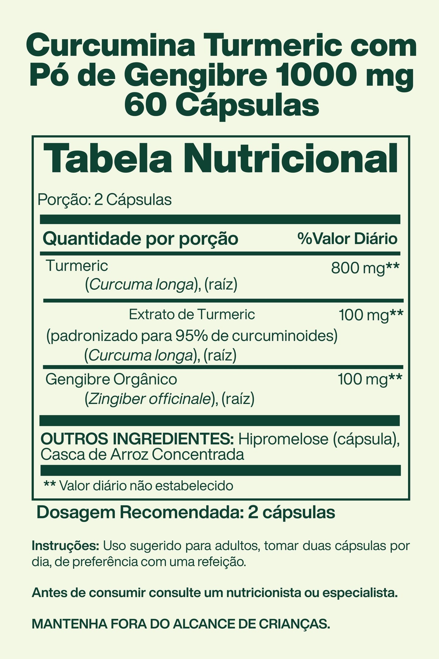 Curcumina Turmeric com Pó de Gengibre 1000 mg 60 Cápsula - Spring Valley