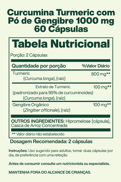 Curcumina Turmeric com Pó de Gengibre 1000 mg 60 Cápsula - Spring Valley